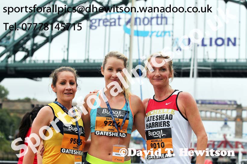 From left to right: 3rd Claire Simpson, winner Danielle Hodgkinson and 2nd Michelle Nolanin the BUPA Great North 5k. Photo: David T. Hewitson/Sports for All Pics